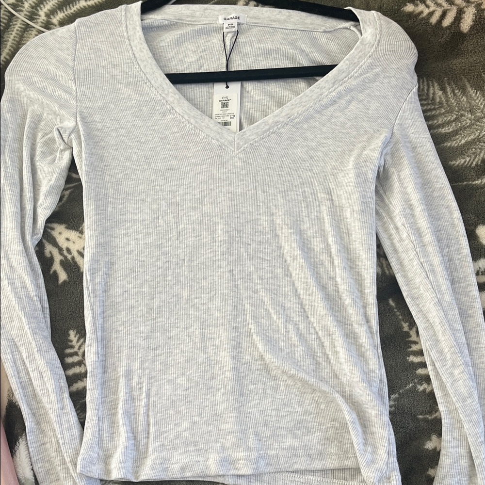 Garage Light Gray Long Sleeve V-Neck Top